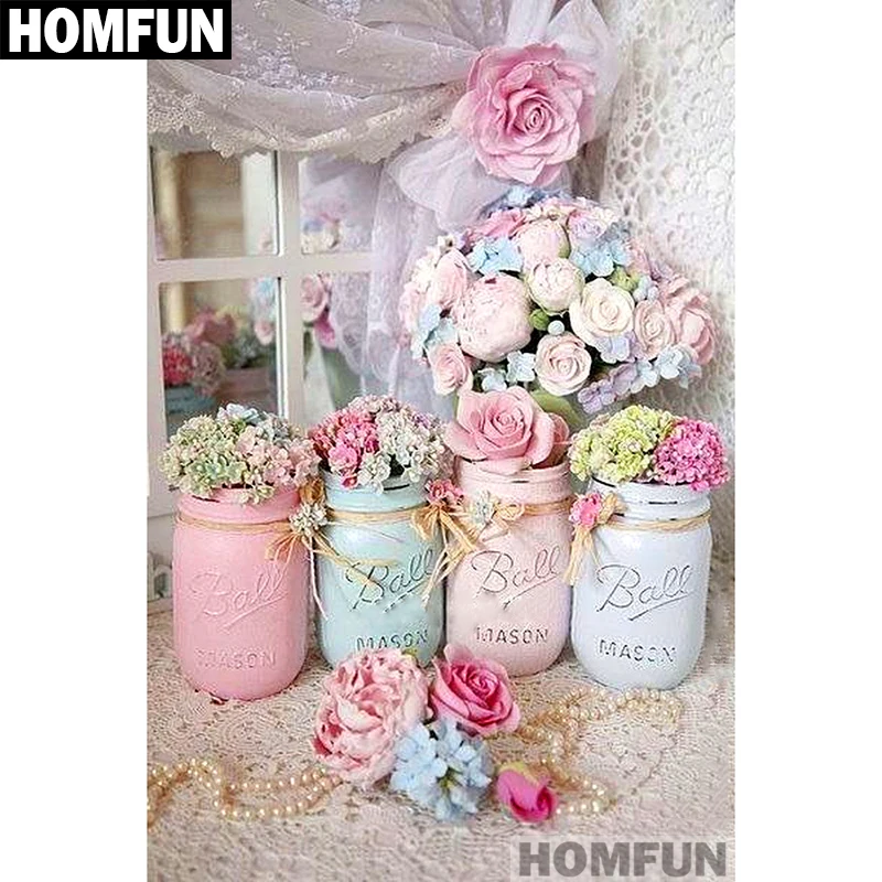 Набор для алмазной вышивки HOMFUN A01394 алмазная 5D картина банка и цветы с полными