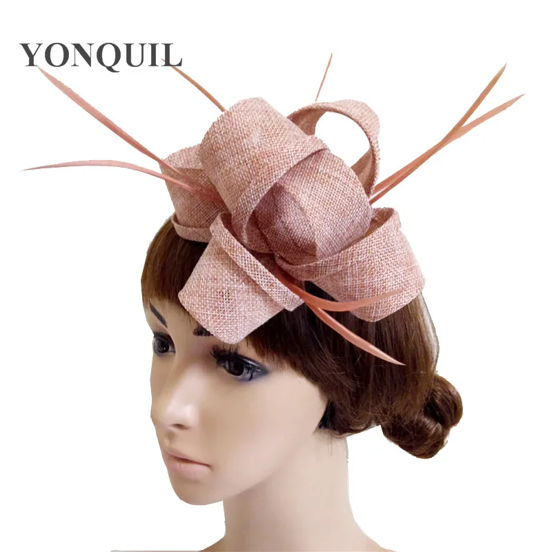 Grey or multiple colors imitation sinamay hats feather flower fascinators for party bridal hair accessories cocktail hats| |