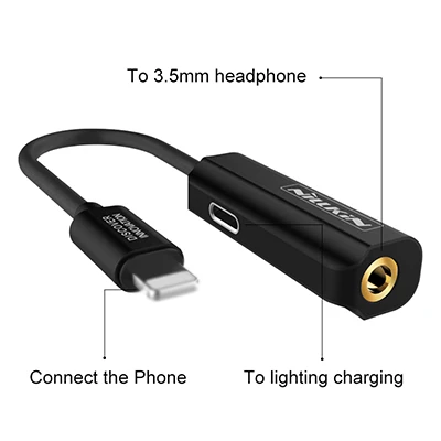 lighting and 3.5mm Кабель-адаптер для iPhone X XS Max XR 7 8 Plus NILLKIN 3,5 мм, аудиокабель для наушников, зарядный кабель AUX 2 в 1, адаптер для lightning - Цвет: lighting and 3.5mm