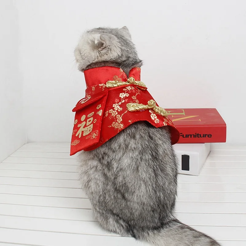 Новогодний плащ для питомца кота, праздничный костюм, платье династии Тан, праздничный плащ с красным конвертом для котенка, для щенка