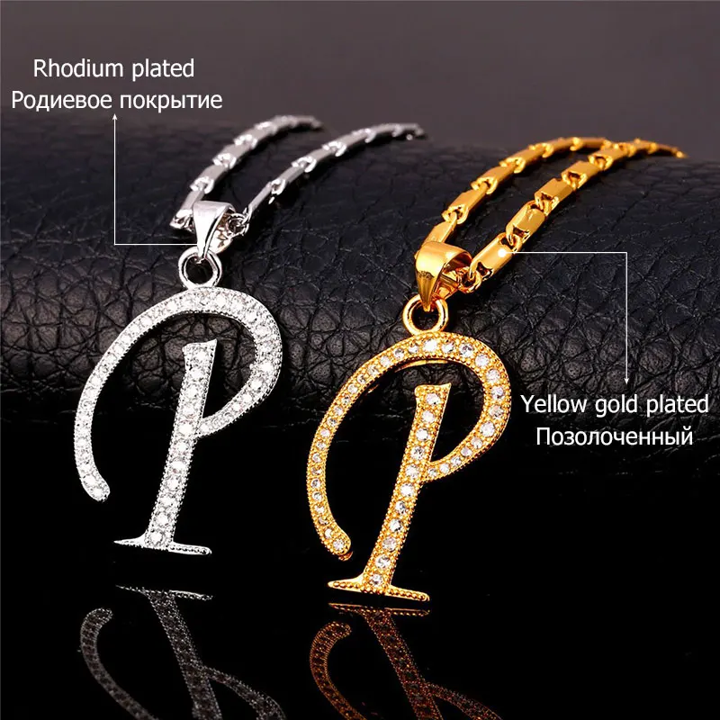 U7 Буквы P Подвеска Цепь Ожерелье На Шею Для Женщин/ Мужчин Ювелирные Изделия