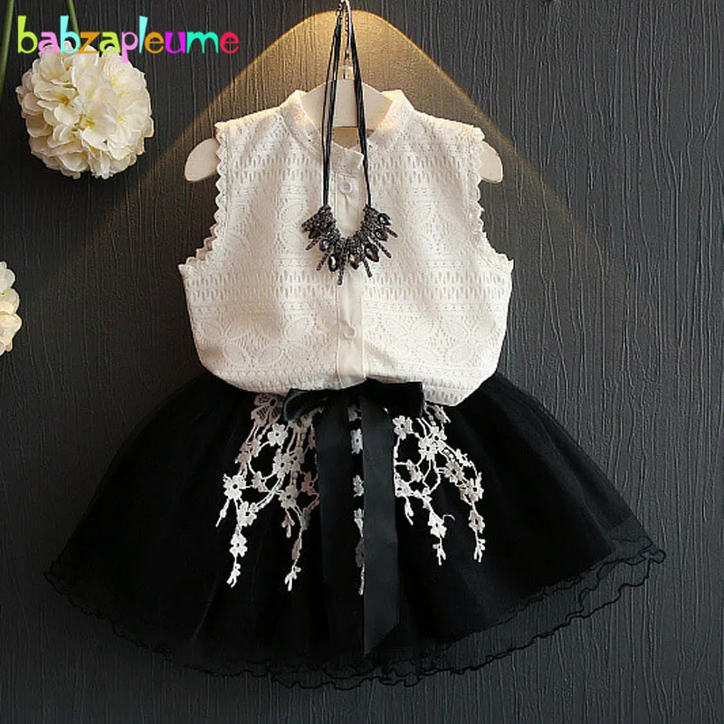 

babzapleume summer style baby girls clothing sets fashion white t-shirt+lace skirt children clothes for kids suits 2piece BC1456
