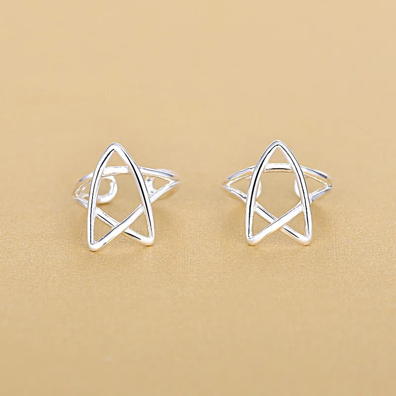 

Fashion Silver Color Hollow Star Clip Earrings On Ear For Women Silver Jewelry Earrings