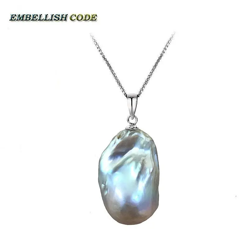 

NEW hot Simple baroque pearl pandent necklace nucleated fire ball shape gray grey color box chain 925 sterling silver 16'' 18''