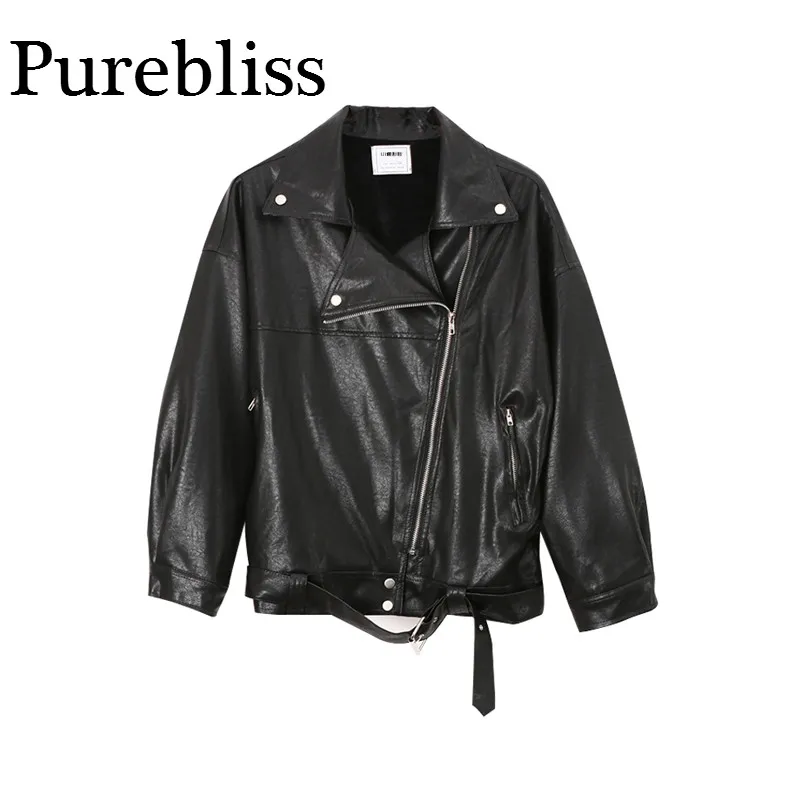 Purebliss 2017 на осень-зиму огромный парень pu кожаная куртка женская strtwear | Женская
