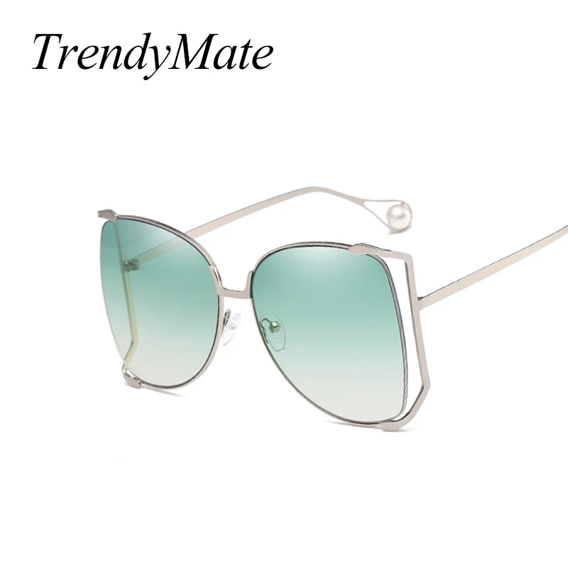 Жемчужные украшения большие полуоправы женские солнцезащитные очки с бабочками