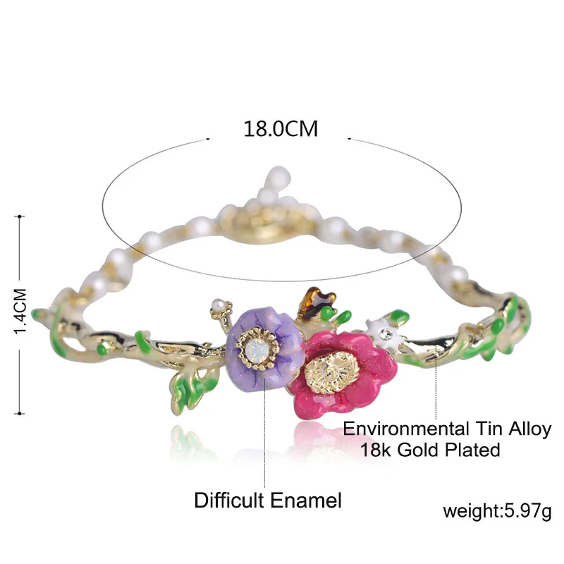 

Madrry Flower Shape Bracelets & Bangles For Women Enamel Simulated Pearl Lobster Clasp Jewelry Bracelets Party Daily Accessories