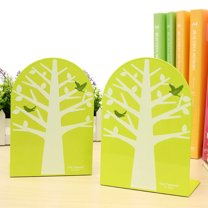 1 пара/лот 3-Color Tree-Imaged Metal Bookend SL00011 | Канцтовары для офиса и дома