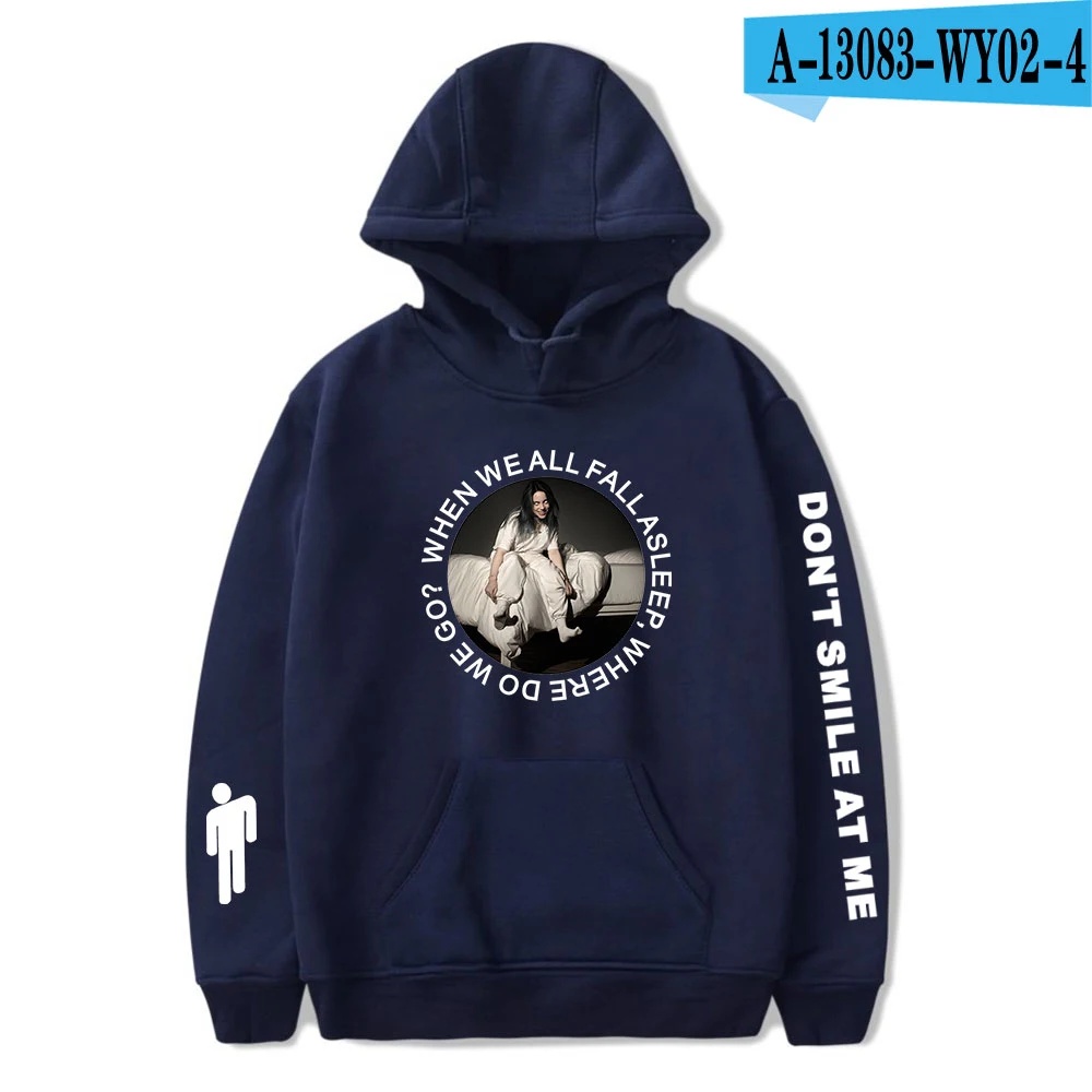 navy Billie Eilish с принтом, с капюшоном, Женская/Мужская популярная одежда,, повседневная, горячая распродажа, осенние толстовки, K-pops, толстовка, плюс размер 4XL - Цвет: navy