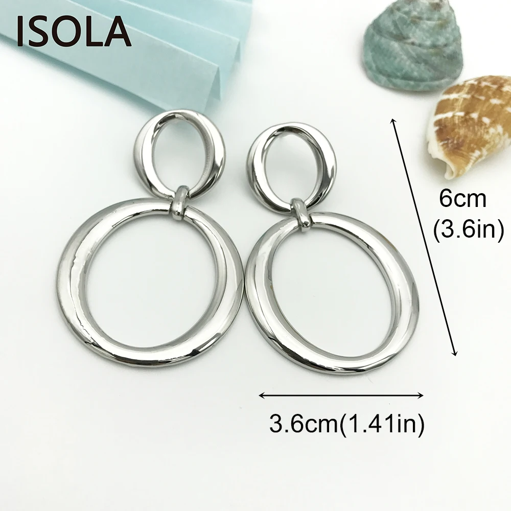 Большие привлекательные простые элегантные двухкруглые серьги подвески ISOLA