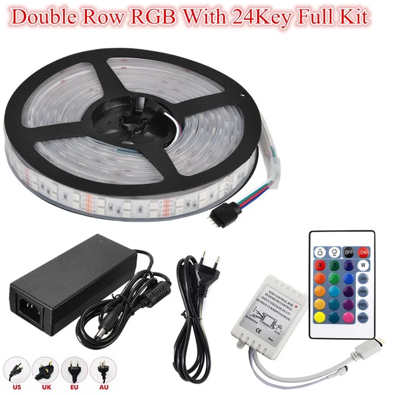 DC 12 V 600Led 120led/m Водонепроницаемая SMD 5050 RGB теплая белая светодиодная лента двухрядная гибкая лента с питанием и пультом дистанционного управления
