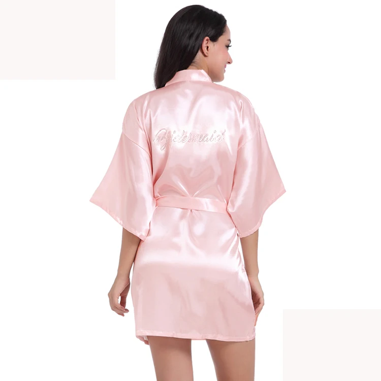 pink Однотонный пояс, шелковое кимоно, халат для подружки невесты, женские шелковые халаты, горячее сверление, халат, Атласный халат, женская одежда, платья YZT1129 - Цвет: pink