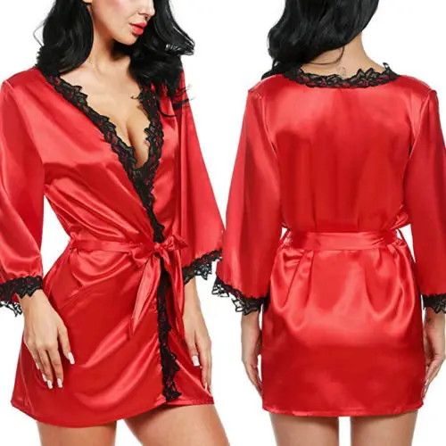 Модный новый женский Шелковый Атласный халат Белье для сна банный сексуальные