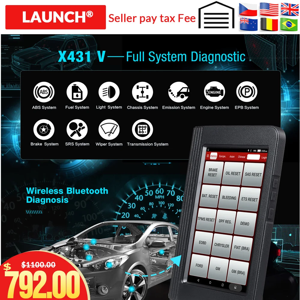 Launch диагностический X431 V 8 дюймов Поддержка WiFi/Bluetooth автомобильный инструмент