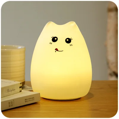

USB Rechargeable Rainbow Color Changing Silicone Cat Night Lights Bedside Lamp Children Cute Night Lamp Christmas Bedroom Light
