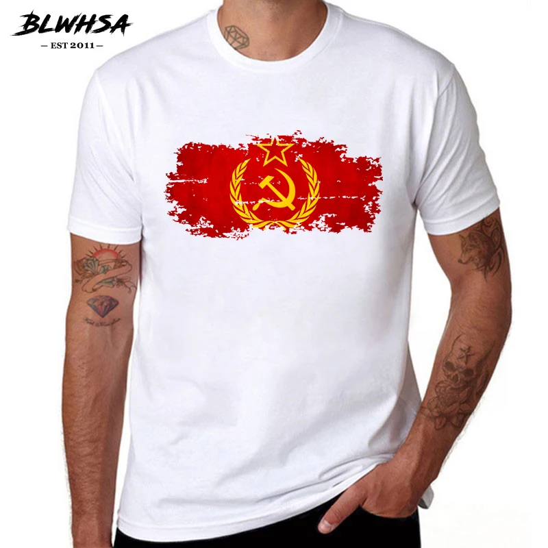 

Футболка BLWHSA мужская с принтом советского флага, модная тенниска с коротким рукавом, забавная брендовая майка с флагом СССР, лето