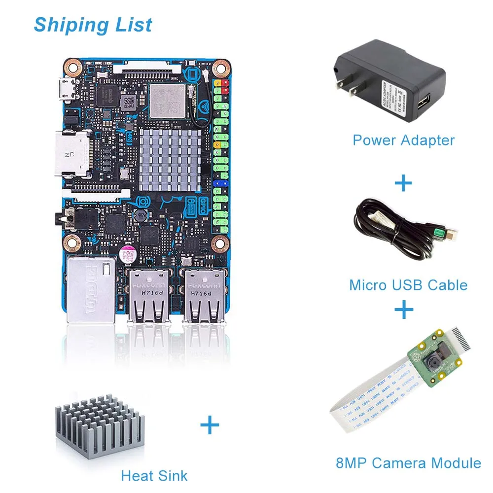 Комплект 5 Плата ASUS SBC Tinker S RK3288 SoC 1,8 ГГц четырехъядерный процессор, 600 МГц Mali-T764 GPU, 2 Гб LPDDR3 и 16 Гб eMMC tinkerboard - Комплект: Комплект 5
