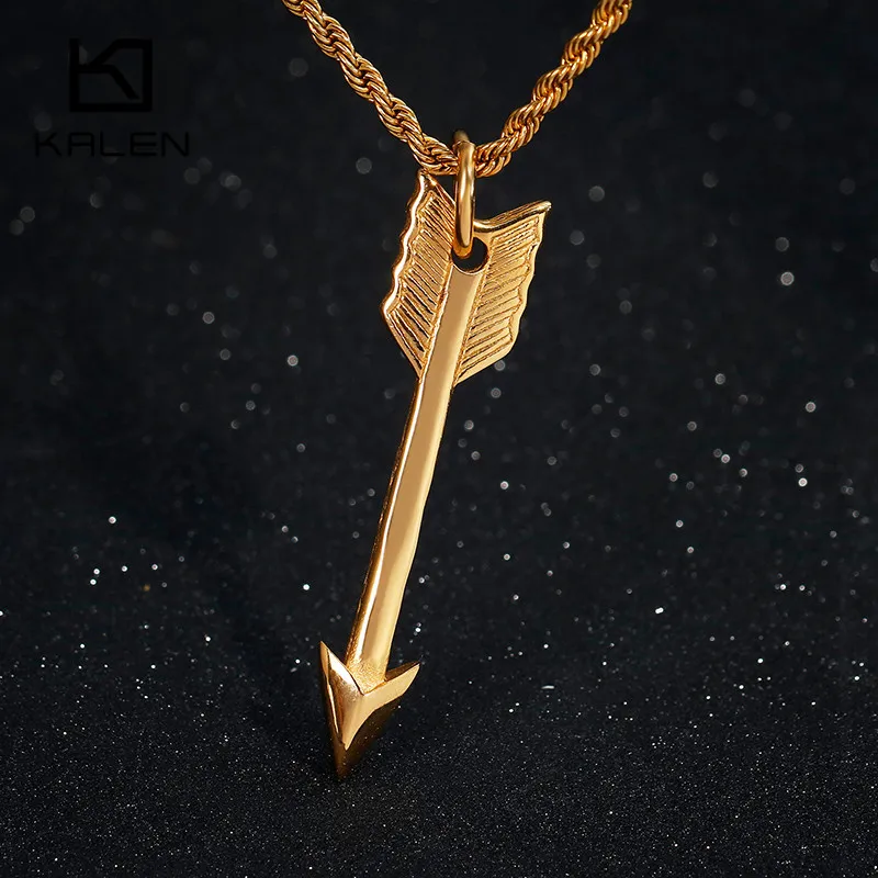KALEN Rock Arrow кулон ожерелье для мужчин из нержавеющей стали золото/черная длинная