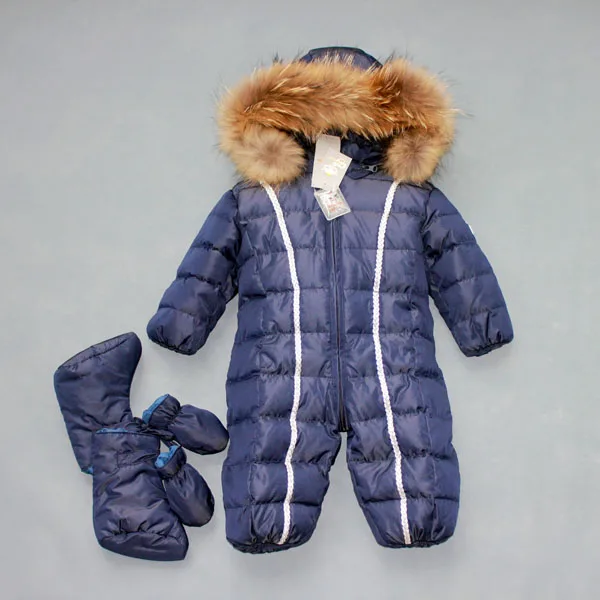 

2017 russia winter natural fur baby clothes baby girls boys Thick Warm jumpsuit down rompers kids clothing