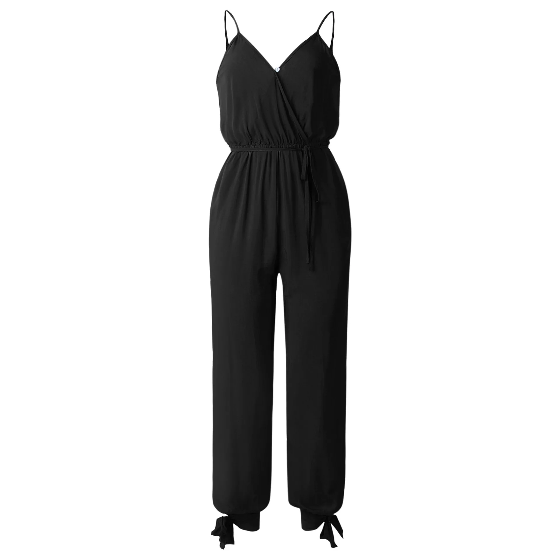 

Summer Sexy Halter Rope Deep V Collar Suspenders Pure Cotton Long Jumpsuits