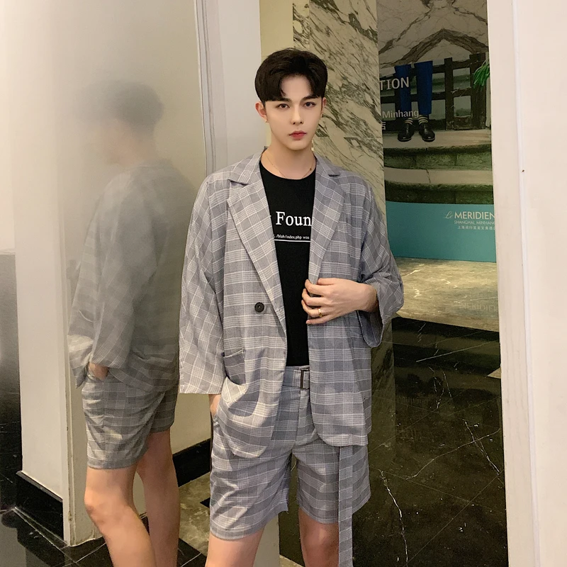 Traje Novio Hombre 2019 клетчатые комплекты из 2 предметов короткие пантолоновые брюки