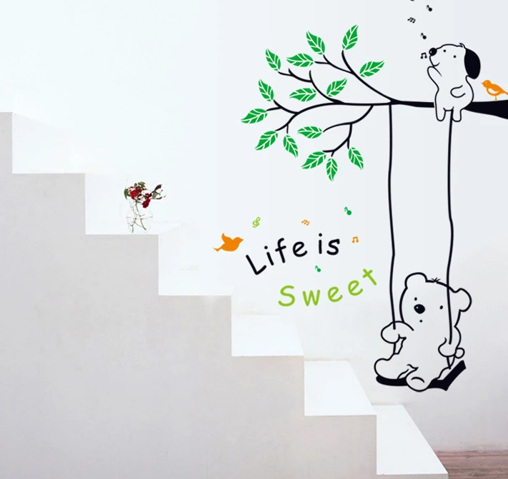 

LP Three generations of children's room nursery removable decorative wall stickers wholesale cartoon Winnie swing AY9036