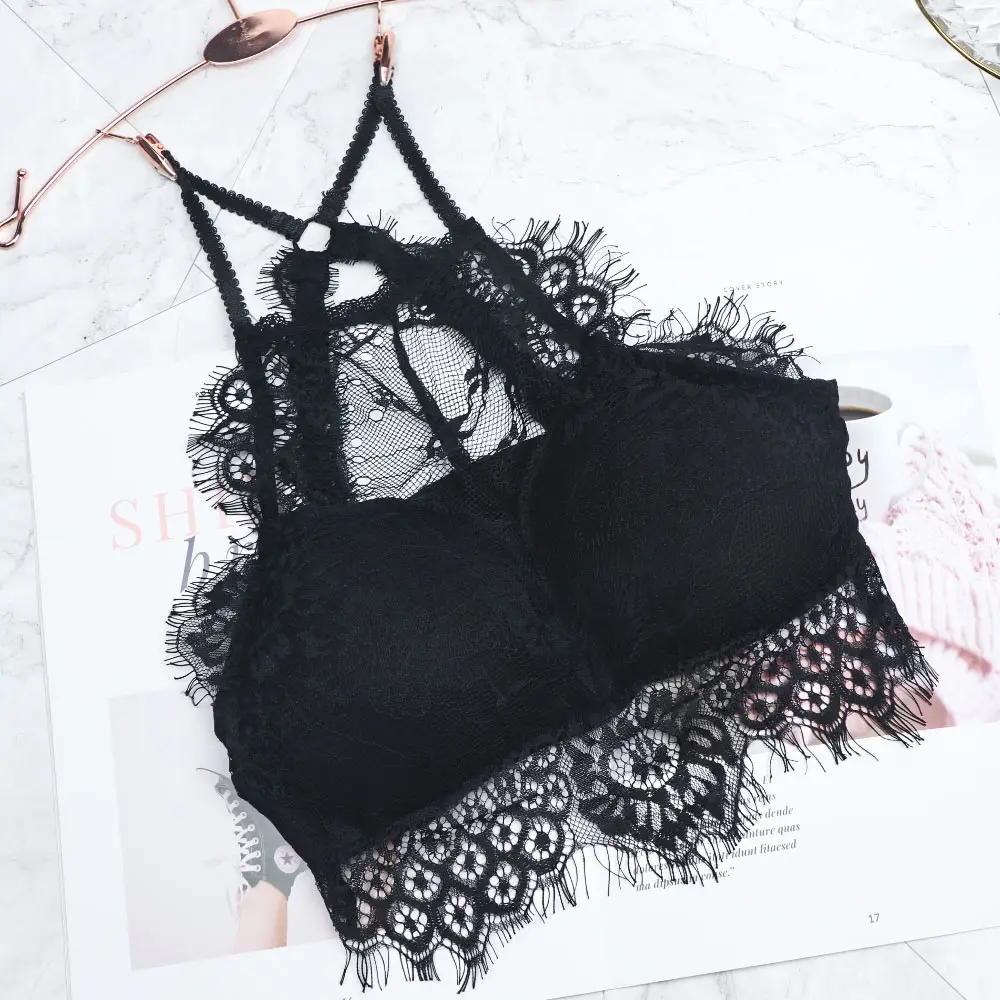 Сексуальный женский кружевной вязаный Бралетт висящий бюстгальтер с лямкой на
