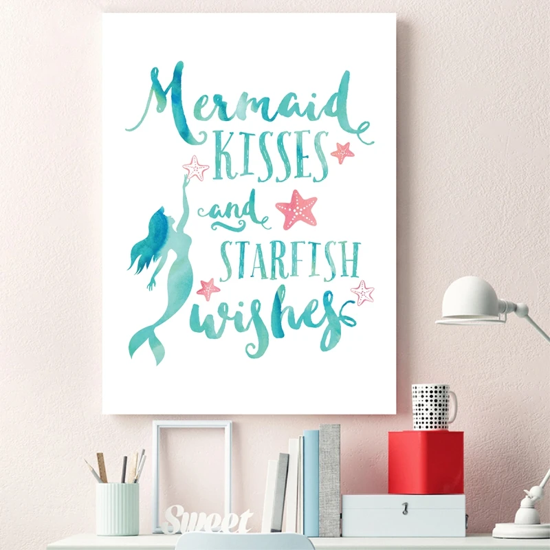 Постер с пожеланиями русалки и морской звезды принты цитаты Картина на холсте