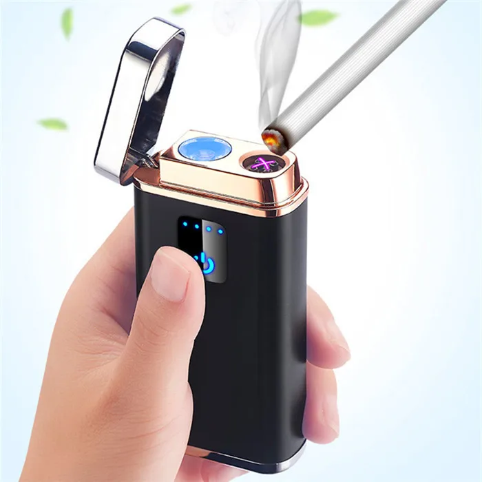 Творческий 2A Мощность банк прикуриватель с светодиодный фонарик Smart Touch Индукционная двойной дуги электронная USB Зажигалка Зарядное устройство Pal