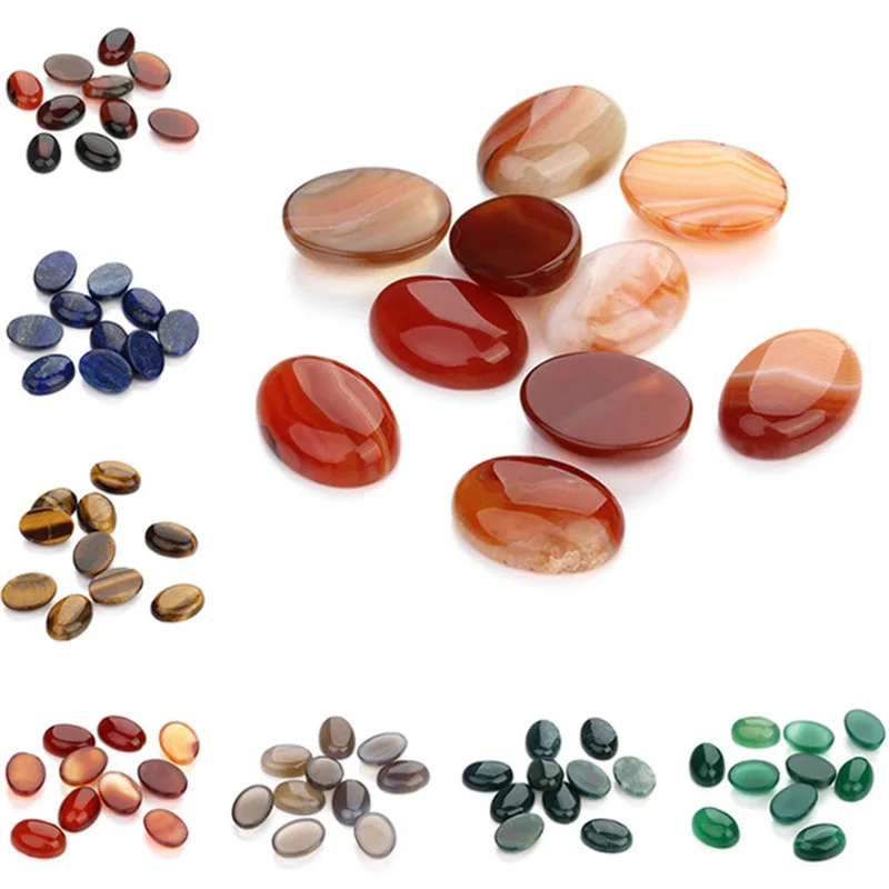 

10pcs Oval Opal Agate Lapis Carnelian Natural Stones Beads Loose Beads Cameo Cabochon Beads Natural Stone Cabochon Setting