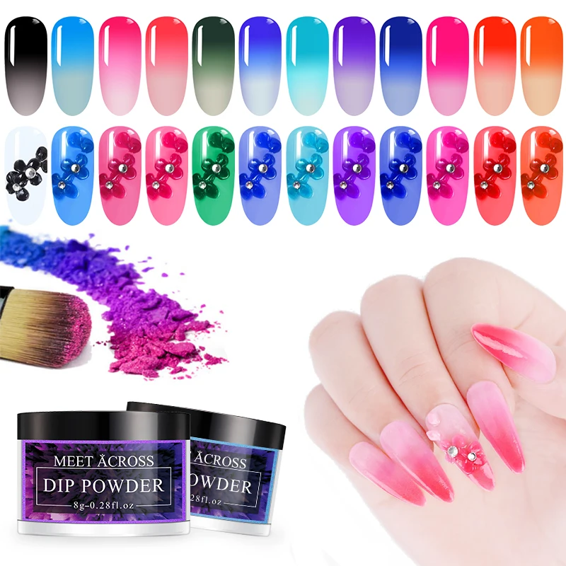 MEET ACROSS 8g Thermal Color Changing Dipping Nail Powder Temperature Change Acrylic Glitter Dust Pigment Natural Dry Decoration