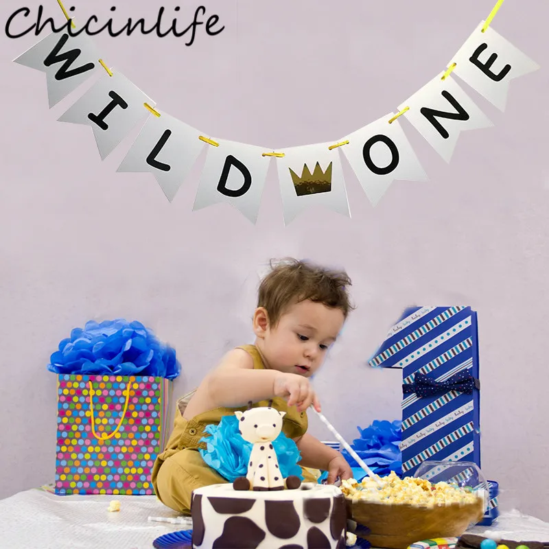 Chicinlife 1Set Wild One Banner First Birthday Party Decor Baby Shower Kids 1st Bunting 1 Year Anniversary Supplies | Дом и сад