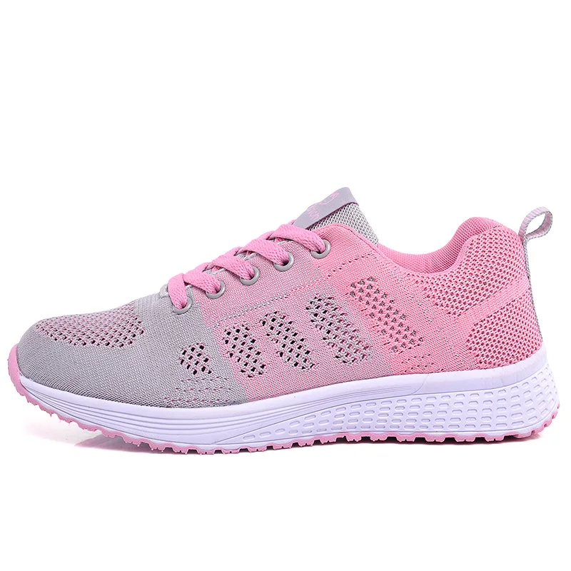 1720 grey pink Женская Вулканизированная обувь; женские кроссовки на плоской подошве; модные кроссовки из дышащего сетчатого материала; обувь на шнуровке; Femme Zapatos De Mujer - Цвет: 1720 grey pink