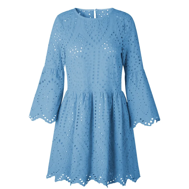 Женское кружевное ажурное мини платье повседневное ТРАПЕЦИЕВИДНОЕ Свободное с