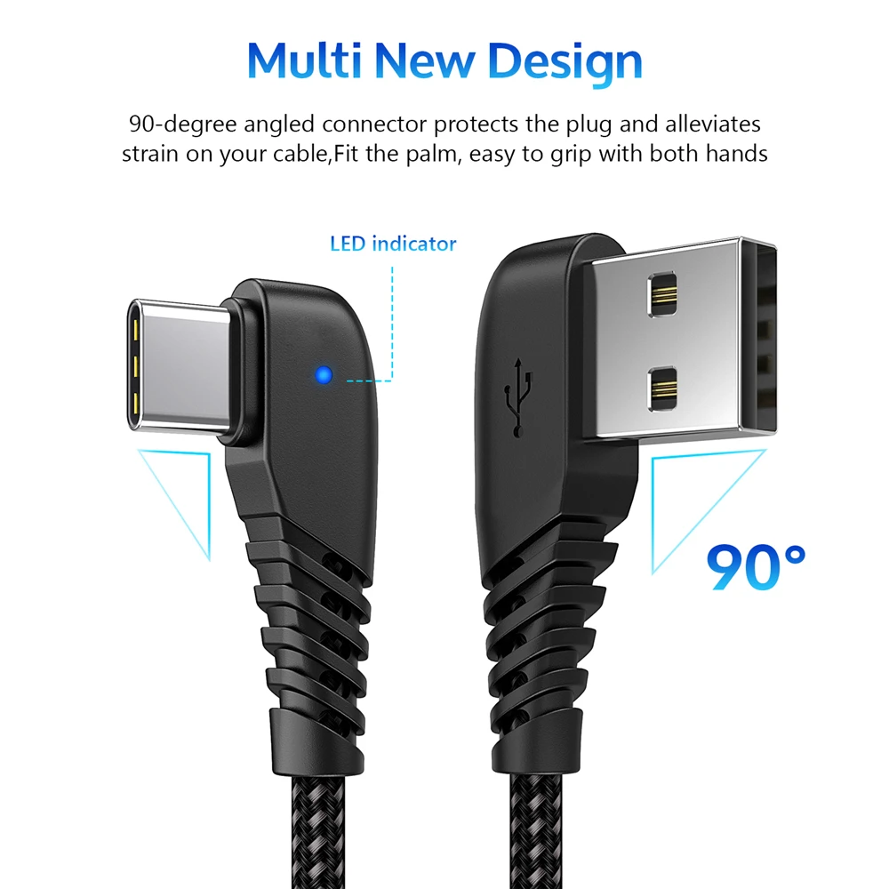 Кабель USB Type C TIEGEM 90 градусов 2 А шнур для быстрой зарядки Nintendo Switch Samsung S8 S9 Huawei P20
