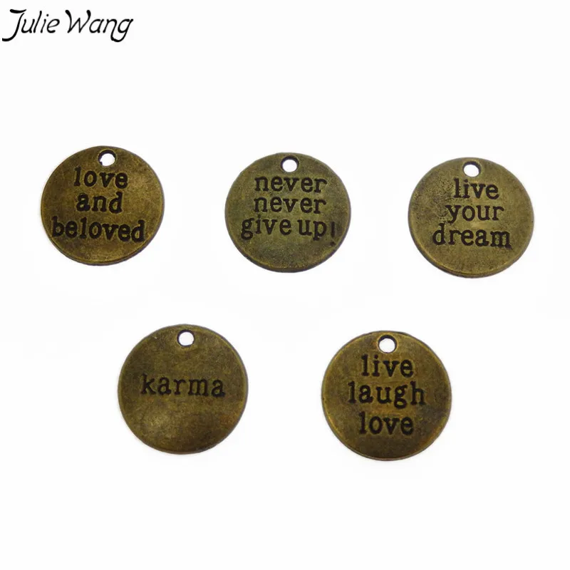Julie Wang 5 шт. Круглый Мини кулон бронзового тона Вдохновляющие Слова подвеска для