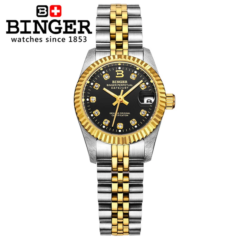 BINGER Couple Watches Fashion Rhinestone Men Women Waterproof Sapphire Watch Female Form Automatic Mechanical Watch