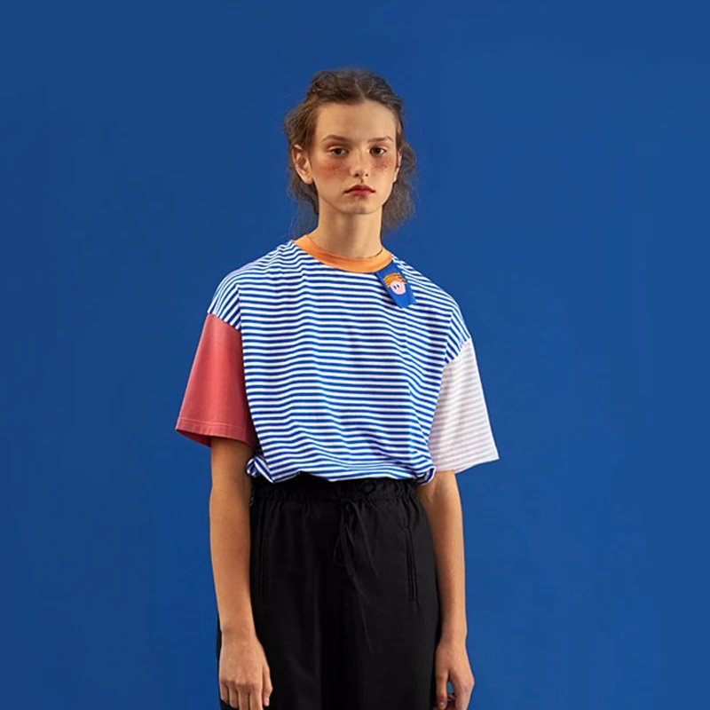 Женская хлопковая футболка с коротким рукавом и круглым вырезом свободного