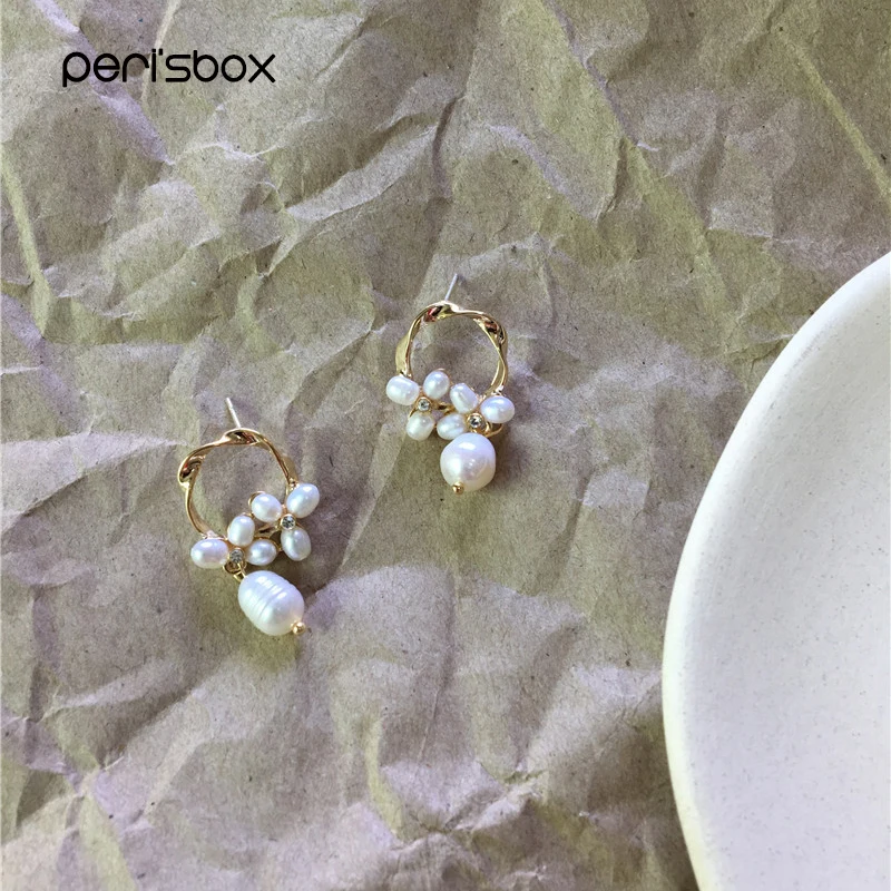 Peri'sbox простой золотистый пресноводный жемчуг серьги кольца для женщин