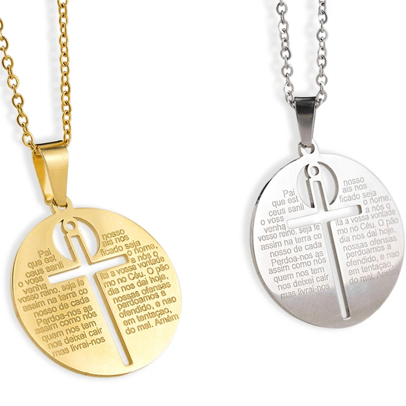 Брендовые круглые ожерелья с кулоном из нержавеющей стали полым крестиком