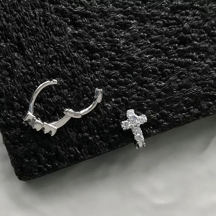 Серьги из стерлингового серебра S925 пробы, модные циркониевые крестовые Мини-кольца для ушей, пряжки для ушей, дикие трендовые серебряные серьги для девушек, ювелирные изделия для ушей