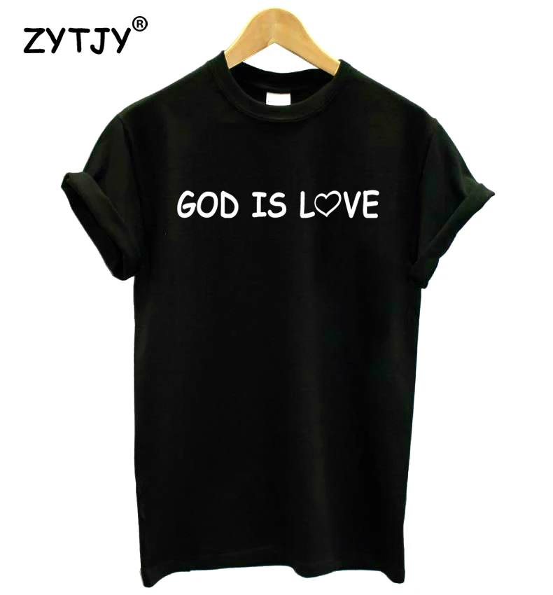 Бог Любовь сердца и буквы принт Для женщин футболка хлопковая забавная для Леди