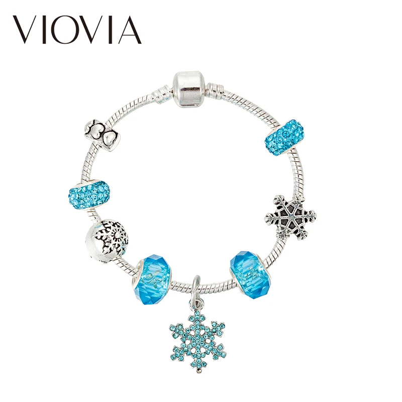 Viovia змея цепочки браслеты и браслет для женщин синий Кристалл Снежинка трава