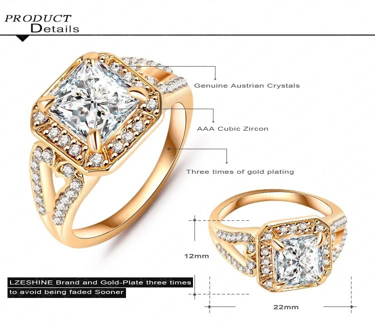 2015 New Arrival Ring 18K Gold Plated Micro Inlay AAA Cubic Zircon Square Shape Classic For Men Ri-HQ0390-C | Украшения и