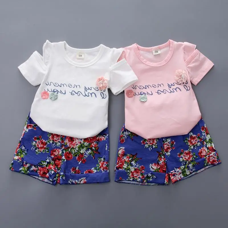 2019 новые летние милые комплекты из 2 предметов для маленьких девочек хлопковая