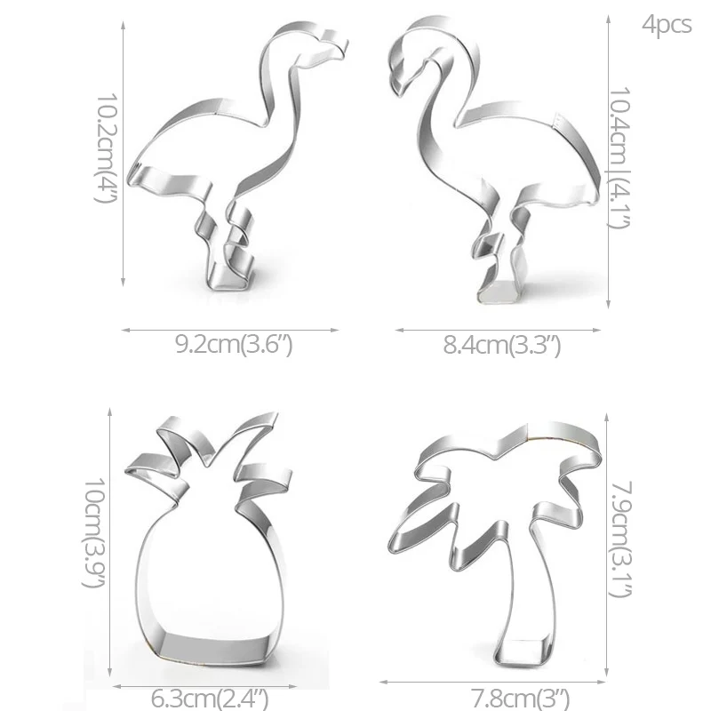 4pcs 4 шт. Фламинго ананас формочки для печенья Гавайские вечерние формочки для печенья из нержавеющей стали с Фламинго На День Рождения Декор для печенья - Цвет: 4pcs