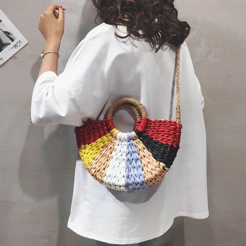 2019 новые модные лунные Соломенные Сумочки красочные женские летние пляжные