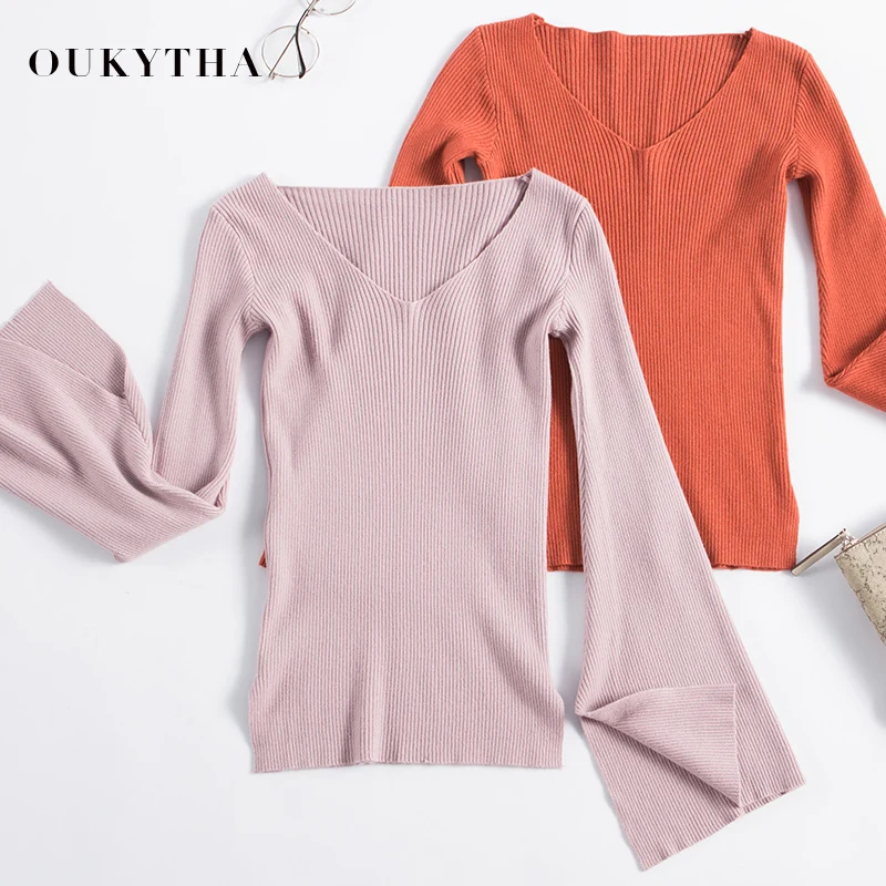 Sweater Female New Autumn V-neck Korean Fashion Self-cultivation Winter Bottoming High elasticity Knit Sweaters Women Pull | Женская