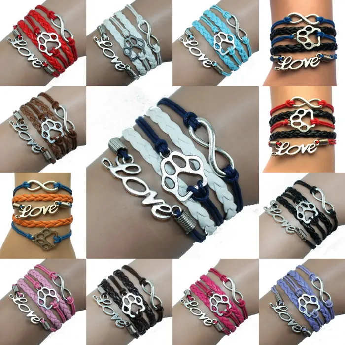 Mix ручной выработки Многослойные Обёрточная бумага Браслеты Infinity/Любовь/носки с