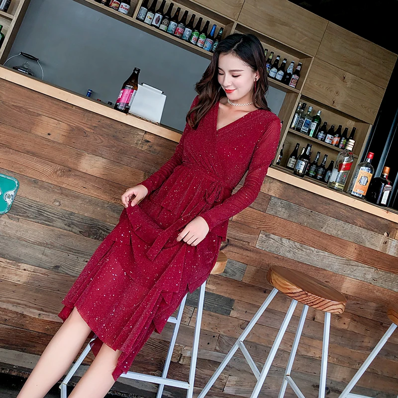 Женское платье с длинным рукавом элегантное черное ТРАПЕЦИЕВИДНОЕ ПЛАТЬЕ до